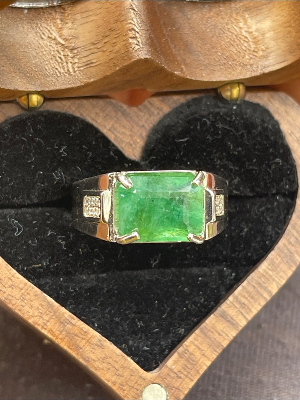 Genuine Emerald Emerald cut Stone Sterling silver men’s Ring